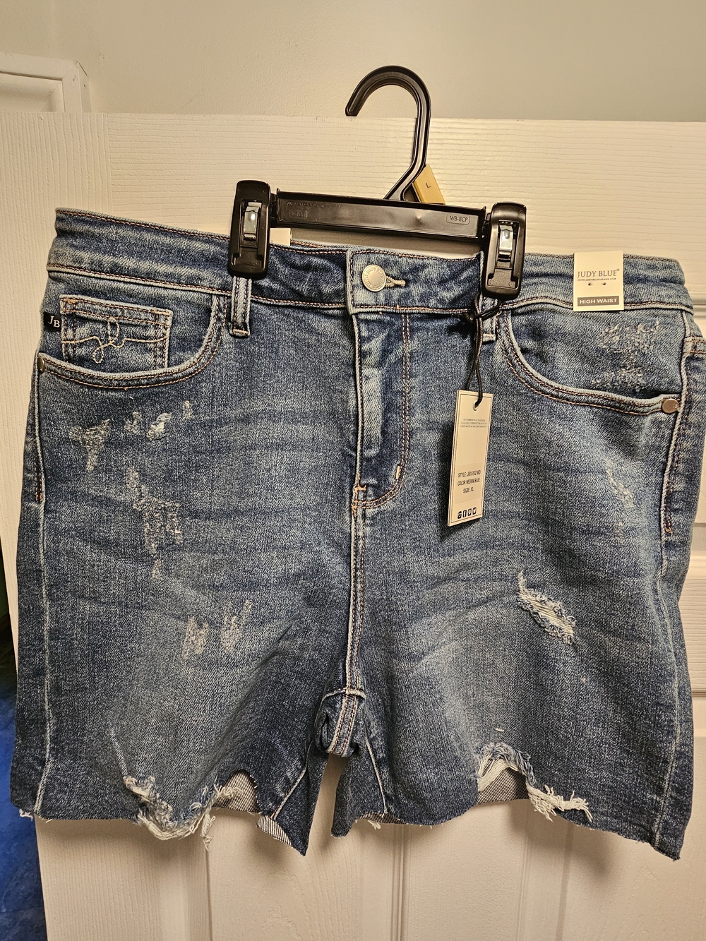 Judy Blue Classic Distressed High Rise Denim Shorts - Medium Blue